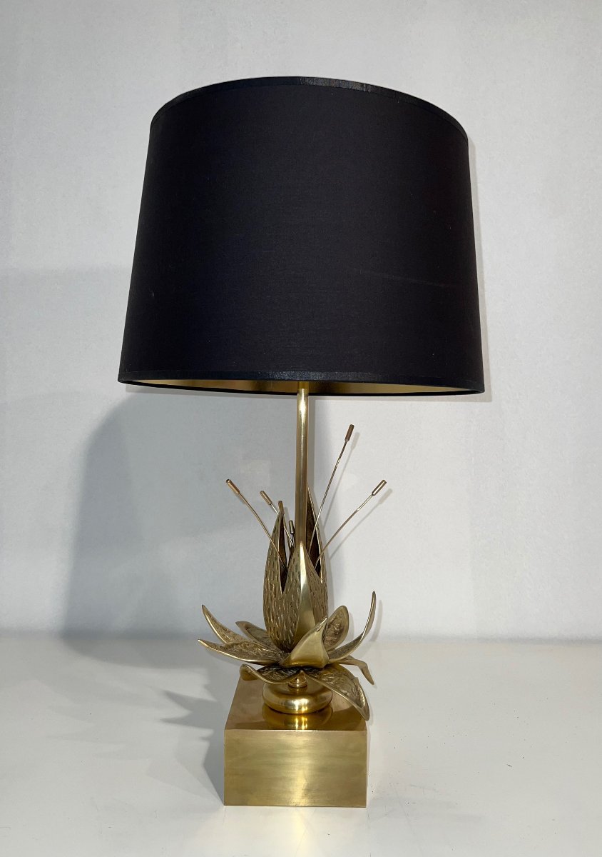 Lampe Nénuphar en bronze et laiton. Travail Français attribuée à la Maison Charles. Vers 1970-photo-7