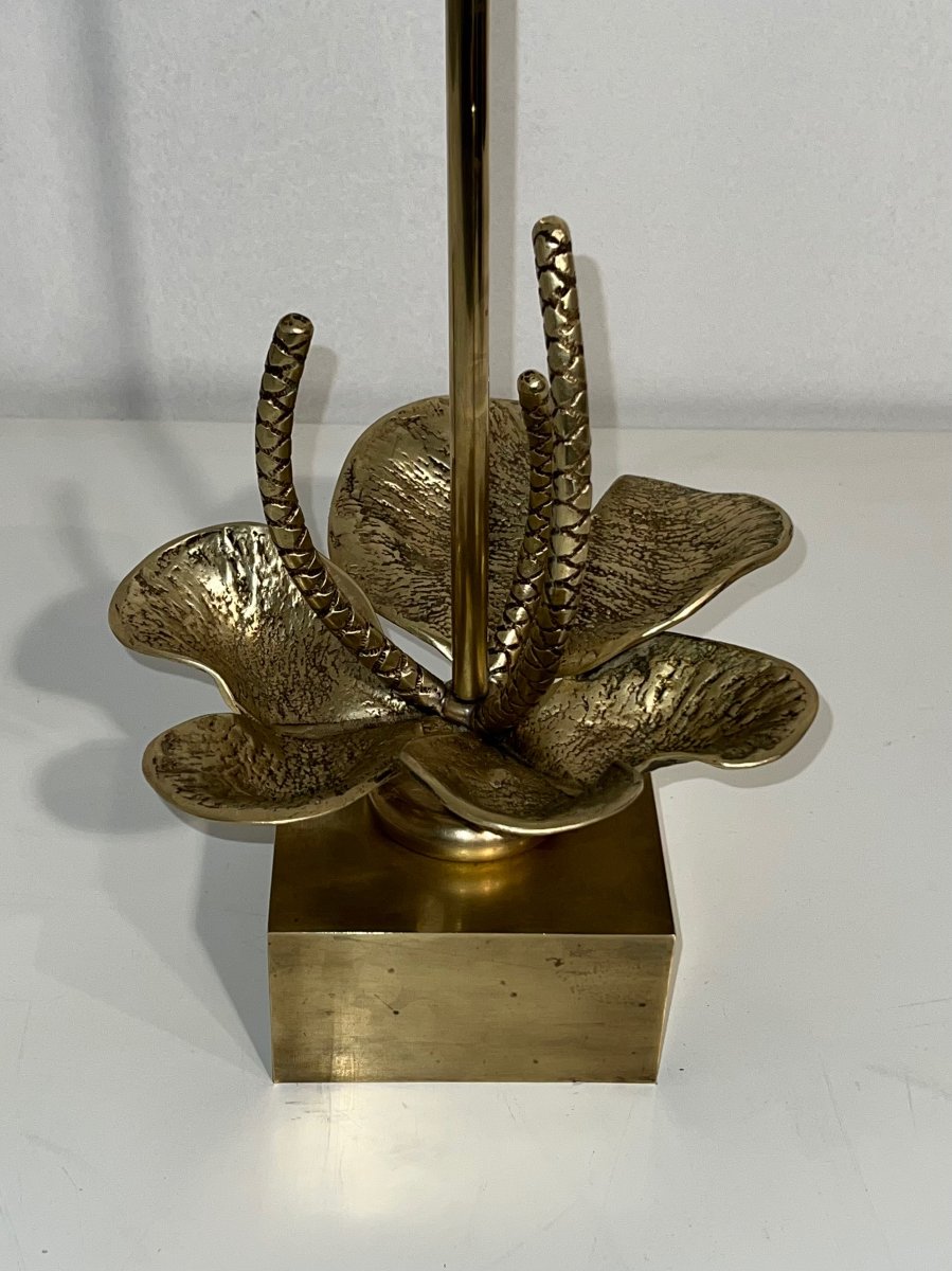 Lampe Nénuphar Lilly en Bronze et Laiton Attribuée à la Maison Charles. Vers 1970-photo-4