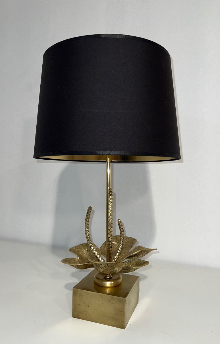 Lampe Nénuphar Lilly en Bronze et Laiton Attribuée à la Maison Charles. Vers 1970-photo-4