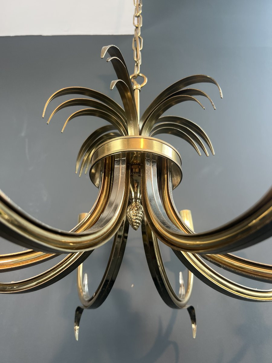 Lustre ananas en métal brossé et métal doré. Travail Français dans le Goût de la Maison Charles-photo-6