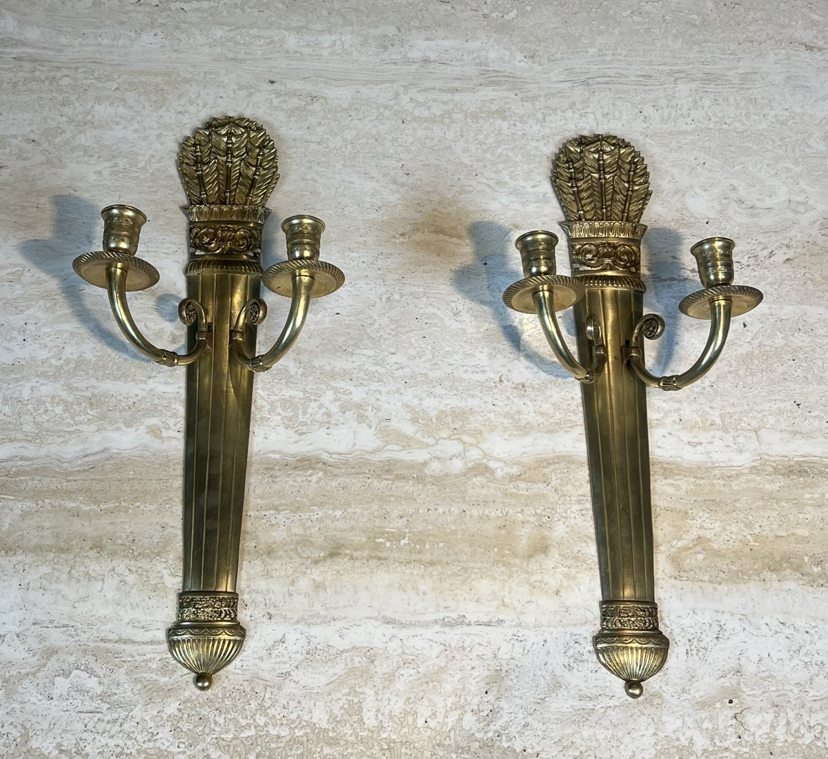 Pair Of Empire Style Bronze Wall Lights, Quiver Model-photo-2