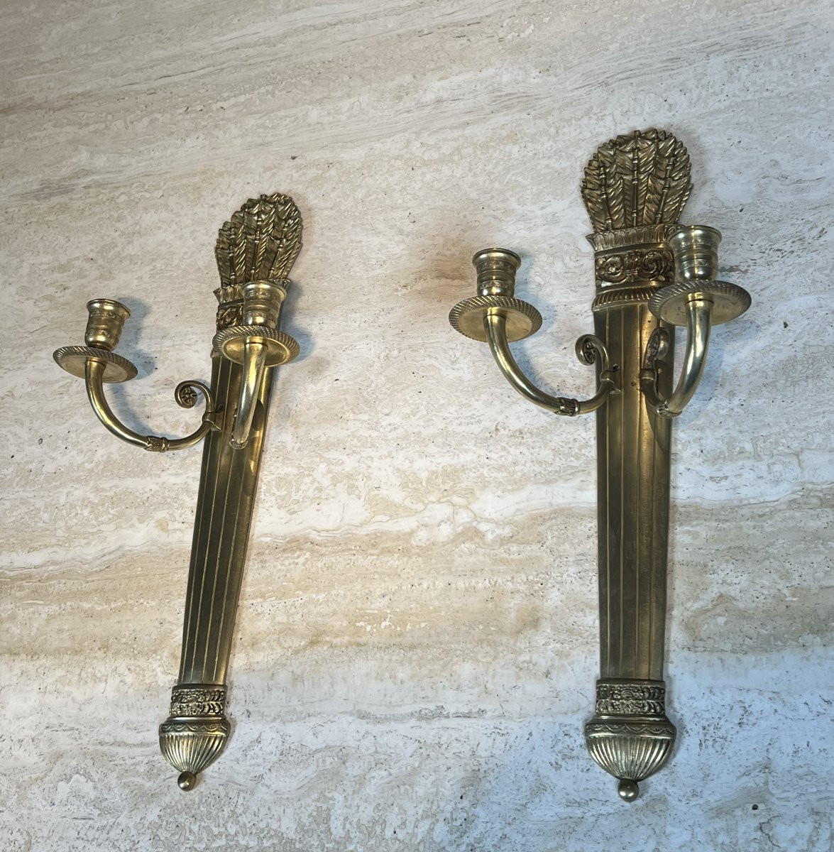 Pair Of Empire Style Bronze Wall Lights, Quiver Model-photo-3
