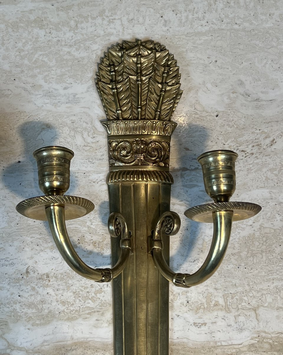 Pair Of Empire Style Bronze Wall Lights, Quiver Model-photo-4
