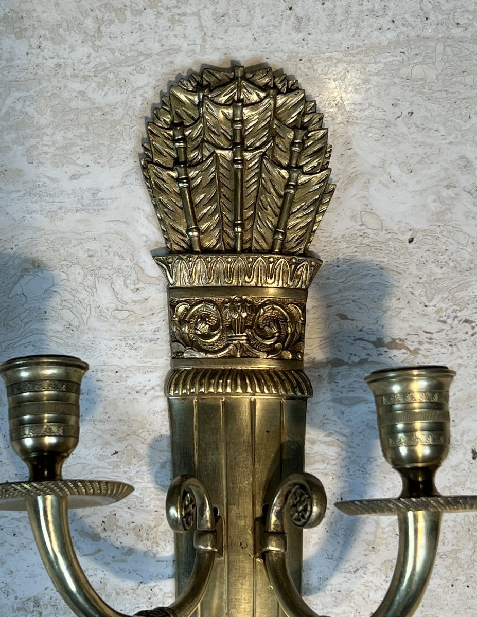 Pair Of Empire Style Bronze Wall Lights, Quiver Model-photo-1