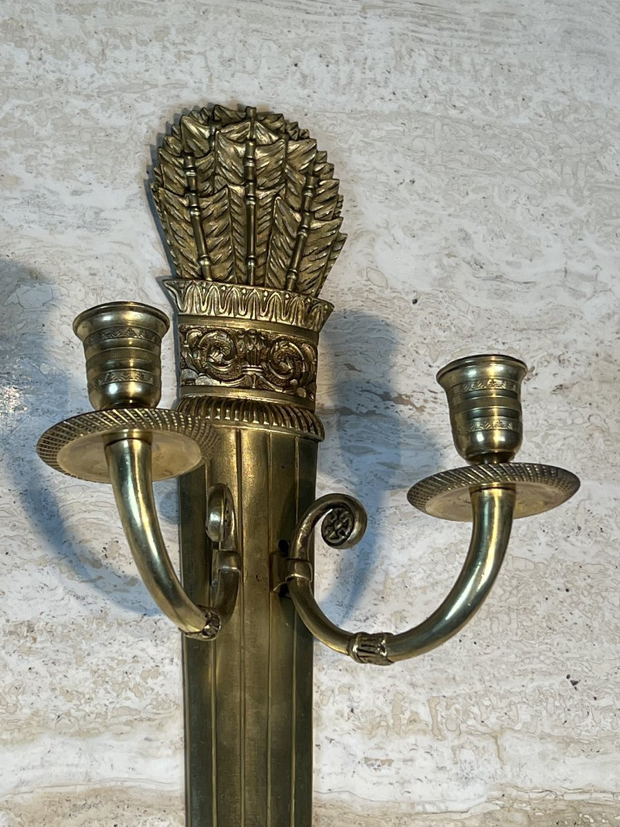 Pair Of Empire Style Bronze Wall Lights, Quiver Model-photo-3