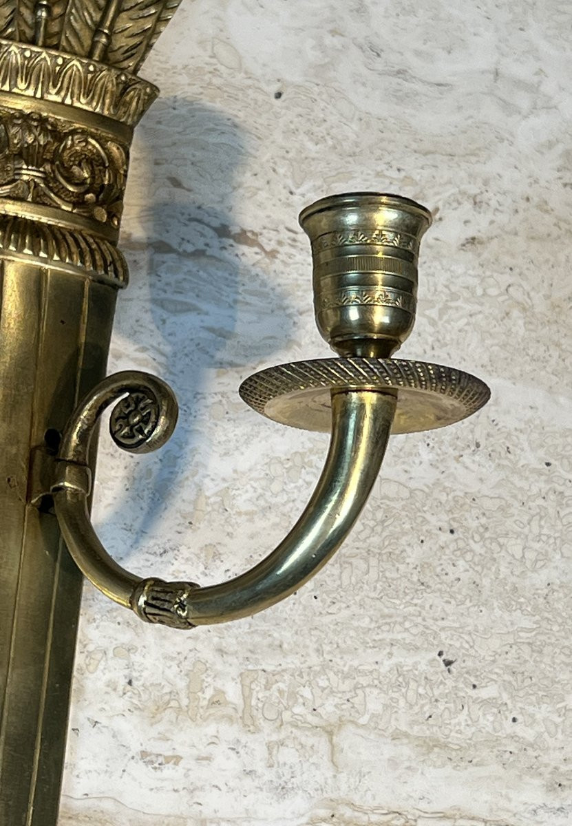 Pair Of Empire Style Bronze Wall Lights, Quiver Model-photo-5
