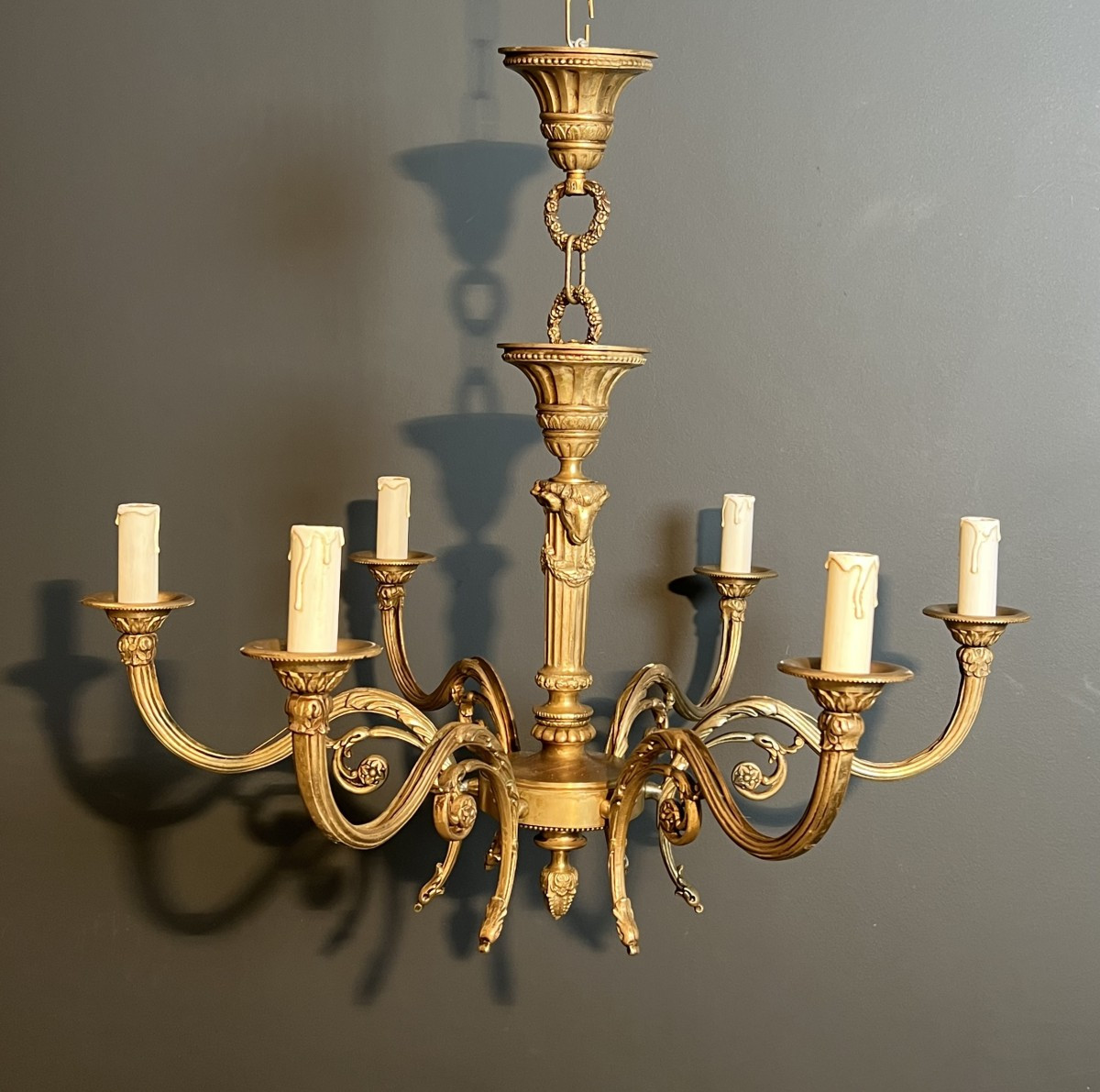 Bronze Chandelier With Ram's Heads In The Louis XVI Style, In The Style Of The Jansen Family-photo-4