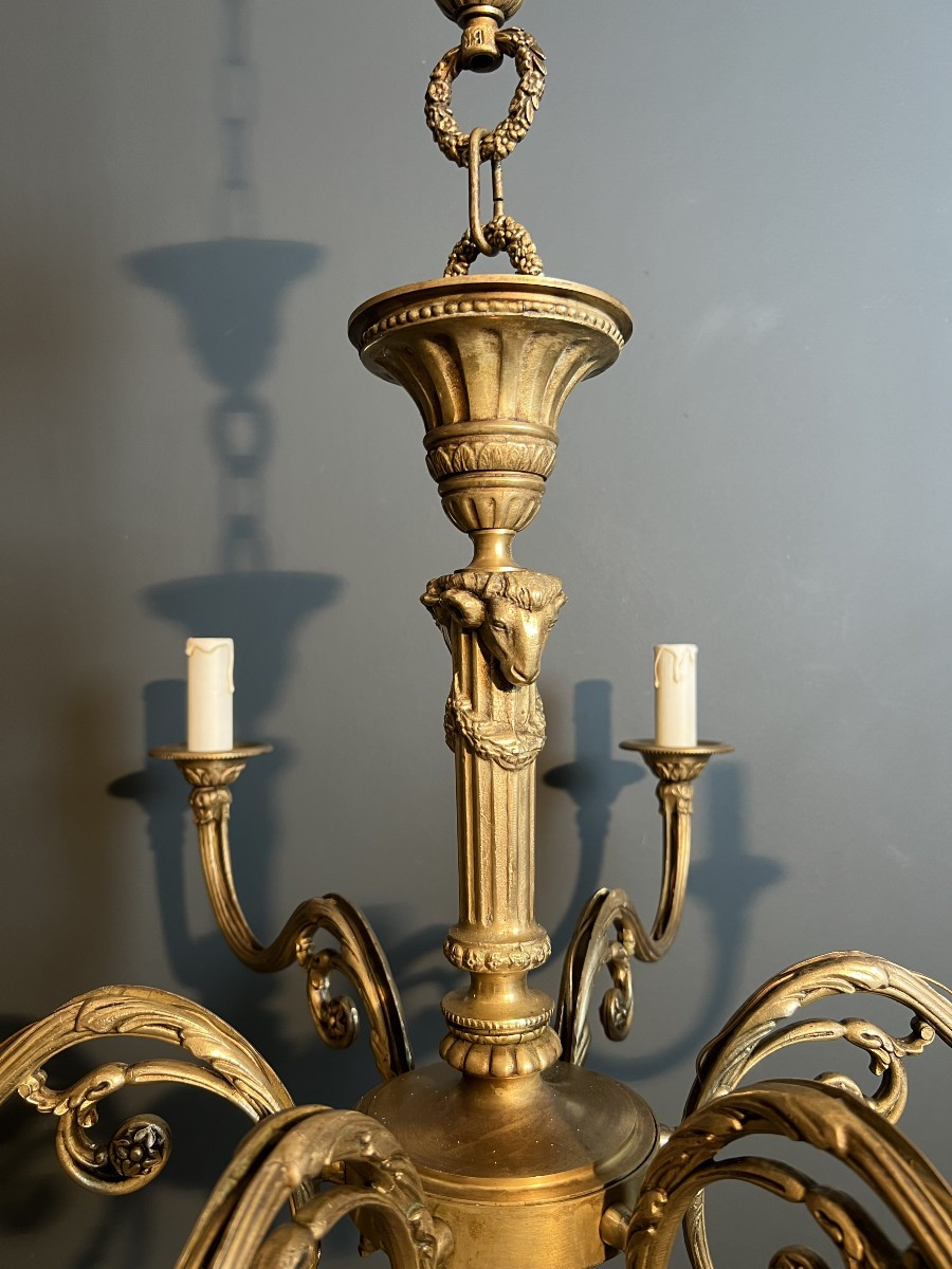 Bronze Chandelier With Ram's Heads In The Louis XVI Style, In The Style Of The Jansen Family-photo-1