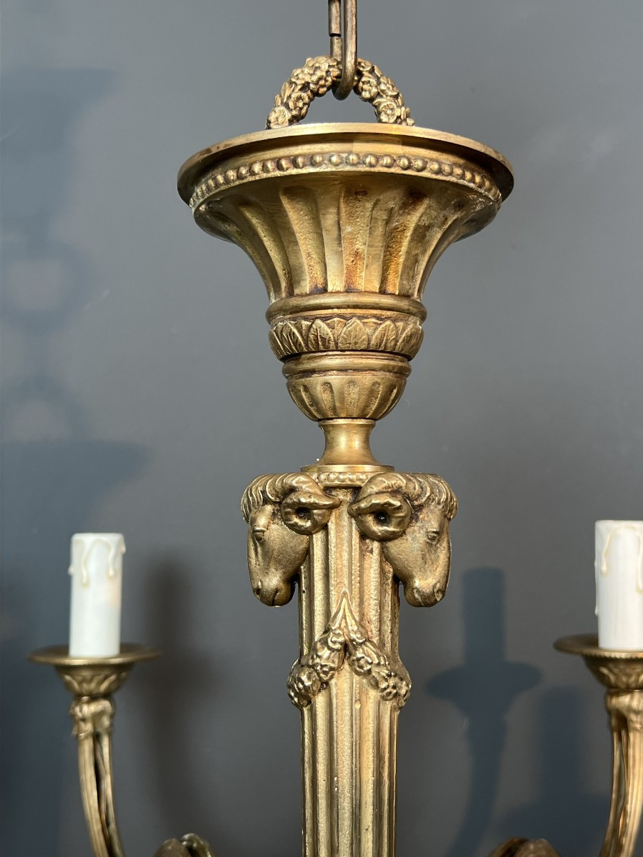 Bronze Chandelier With Ram's Heads In The Louis XVI Style, In The Style Of The Jansen Family-photo-3