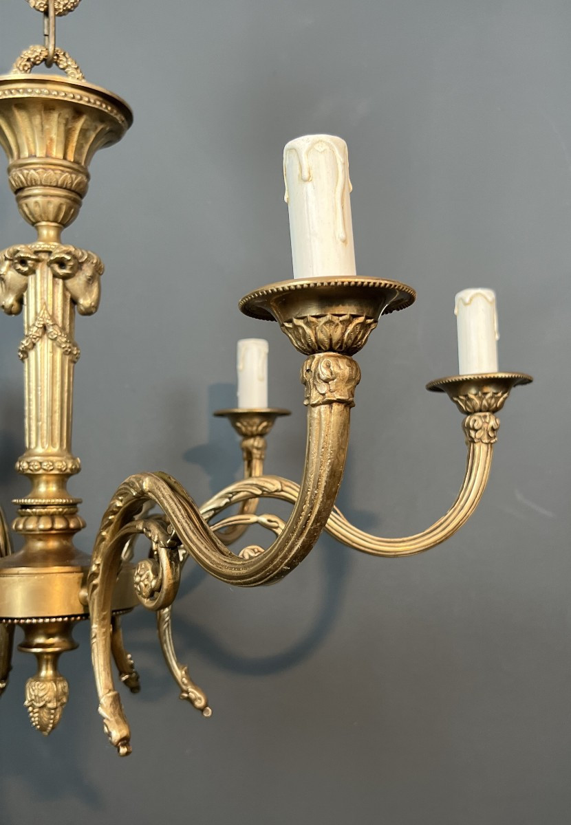 Bronze Chandelier With Ram's Heads In The Louis XVI Style, In The Style Of The Jansen Family-photo-5