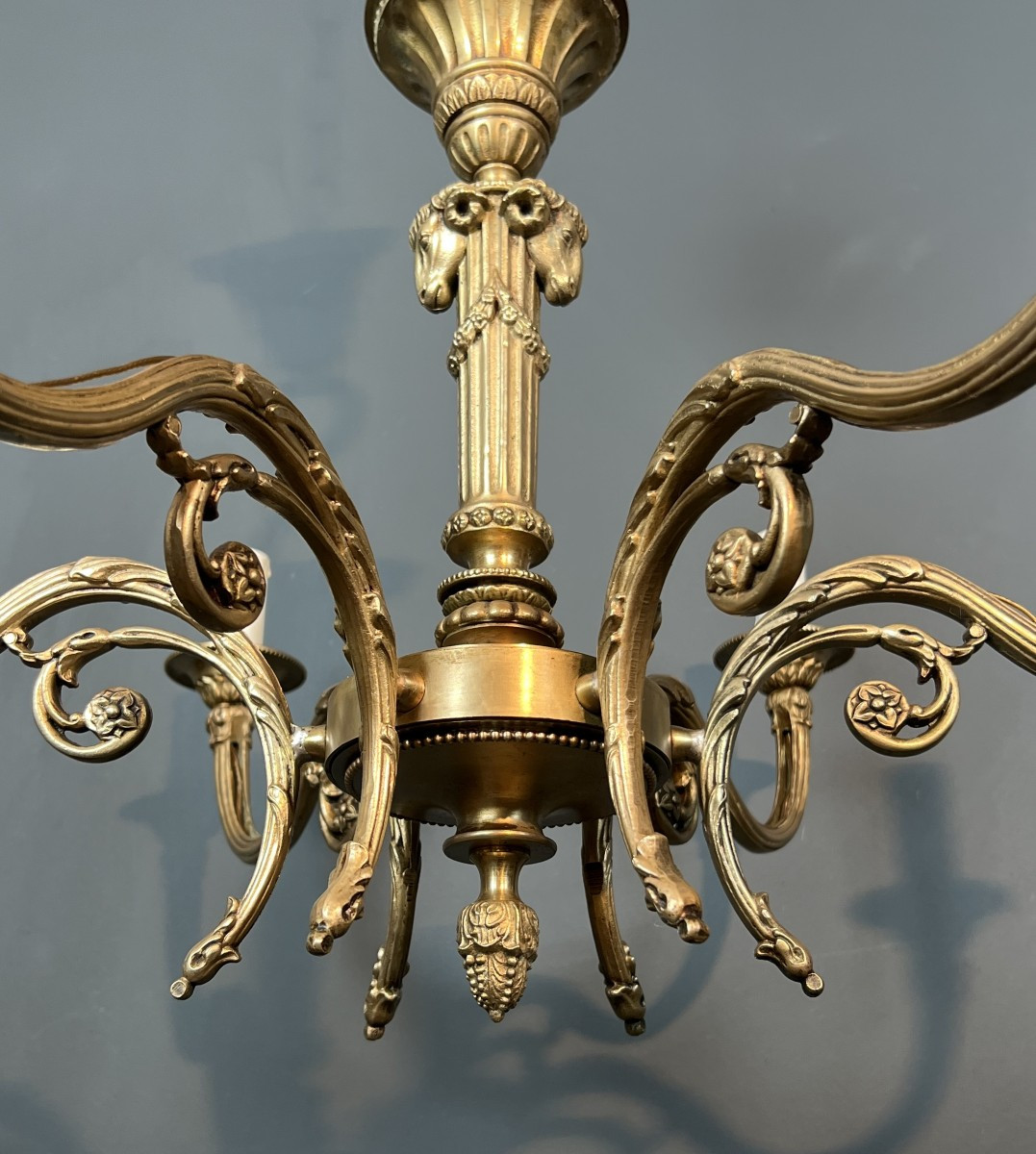 Bronze Chandelier With Ram's Heads In The Louis XVI Style, In The Style Of The Jansen Family-photo-6