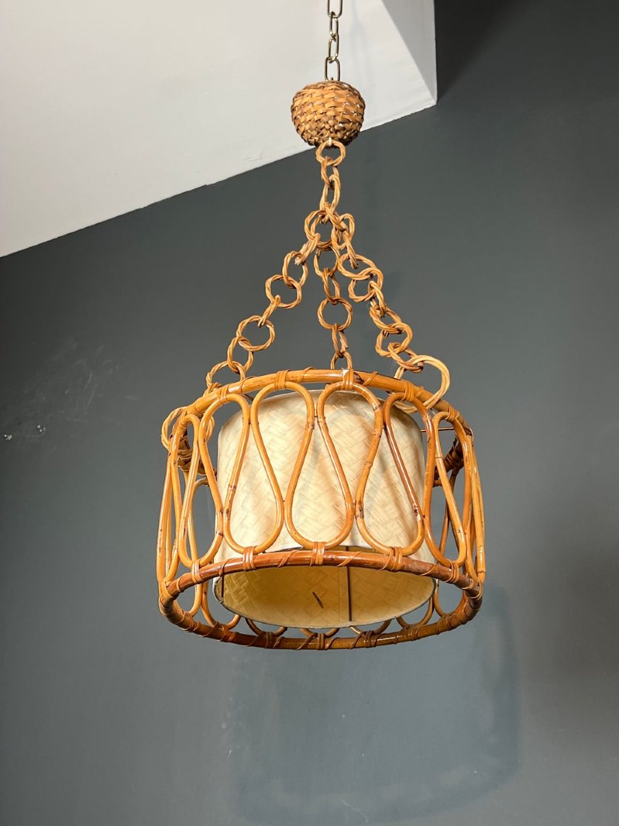 Small Rattan Chandelier In The Style Of Adrien Audoux And Frida Minet (audoux-minet)-photo-2