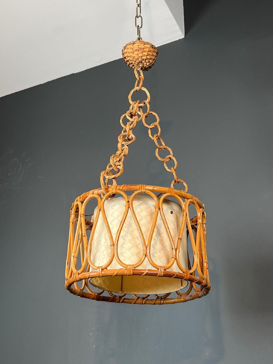 Small Rattan Chandelier In The Style Of Adrien Audoux And Frida Minet (audoux-minet)-photo-3