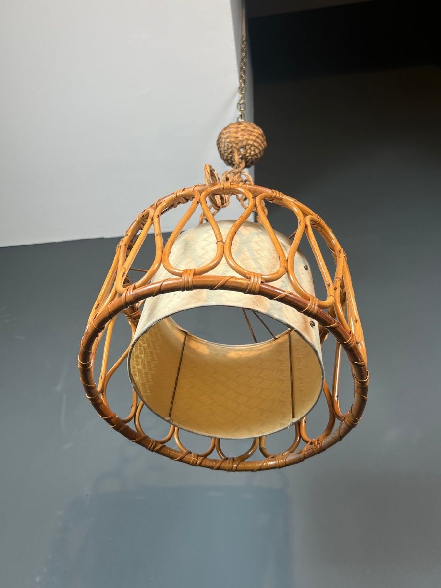 Small Rattan Chandelier In The Style Of Adrien Audoux And Frida Minet (audoux-minet)-photo-1