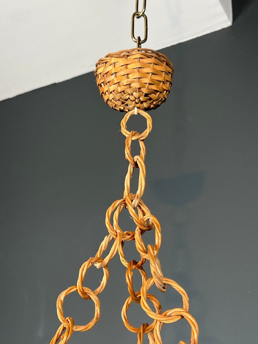 Small Rattan Chandelier In The Style Of Adrien Audoux And Frida Minet (audoux-minet)-photo-2