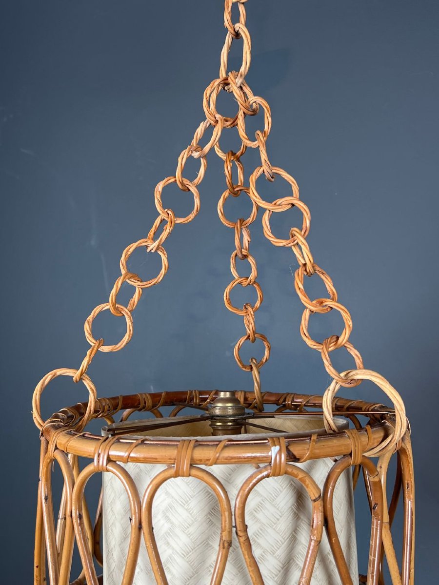 Small Rattan Chandelier In The Style Of Adrien Audoux And Frida Minet (audoux-minet)-photo-3