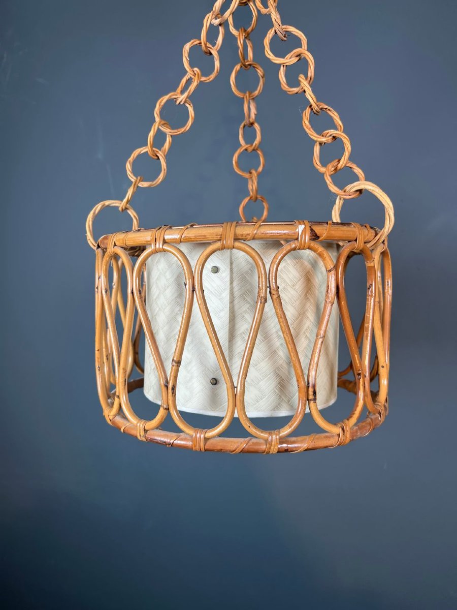 Small Rattan Chandelier In The Style Of Adrien Audoux And Frida Minet (audoux-minet)-photo-5