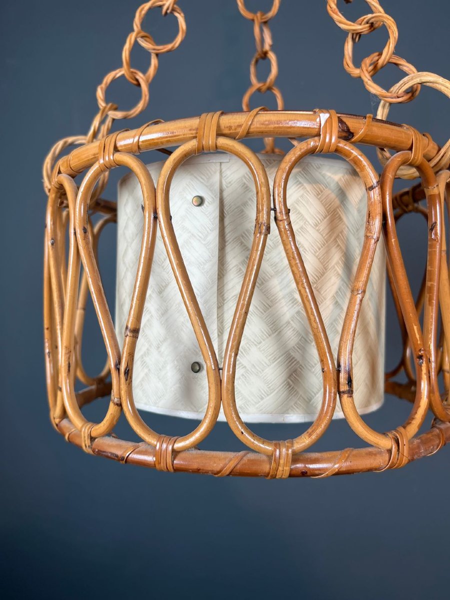 Small Rattan Chandelier In The Style Of Adrien Audoux And Frida Minet (audoux-minet)-photo-7