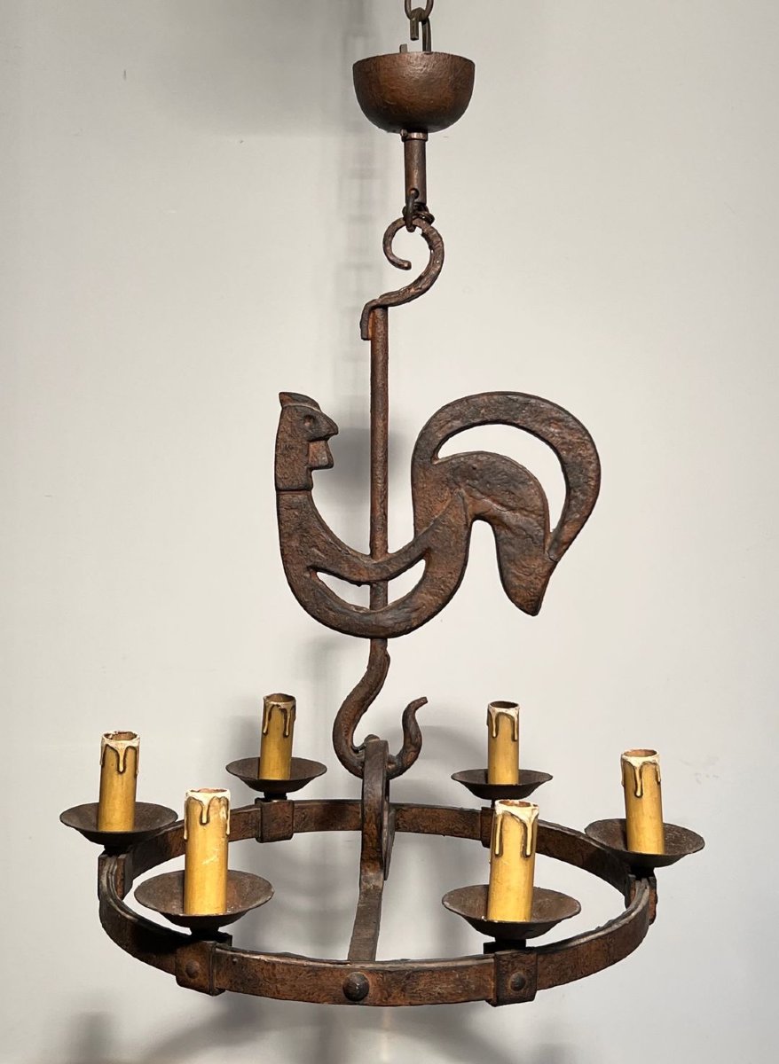 Wrought Iron Rooster Chandelier By Jean Touret For The Atelier Marolles-photo-8