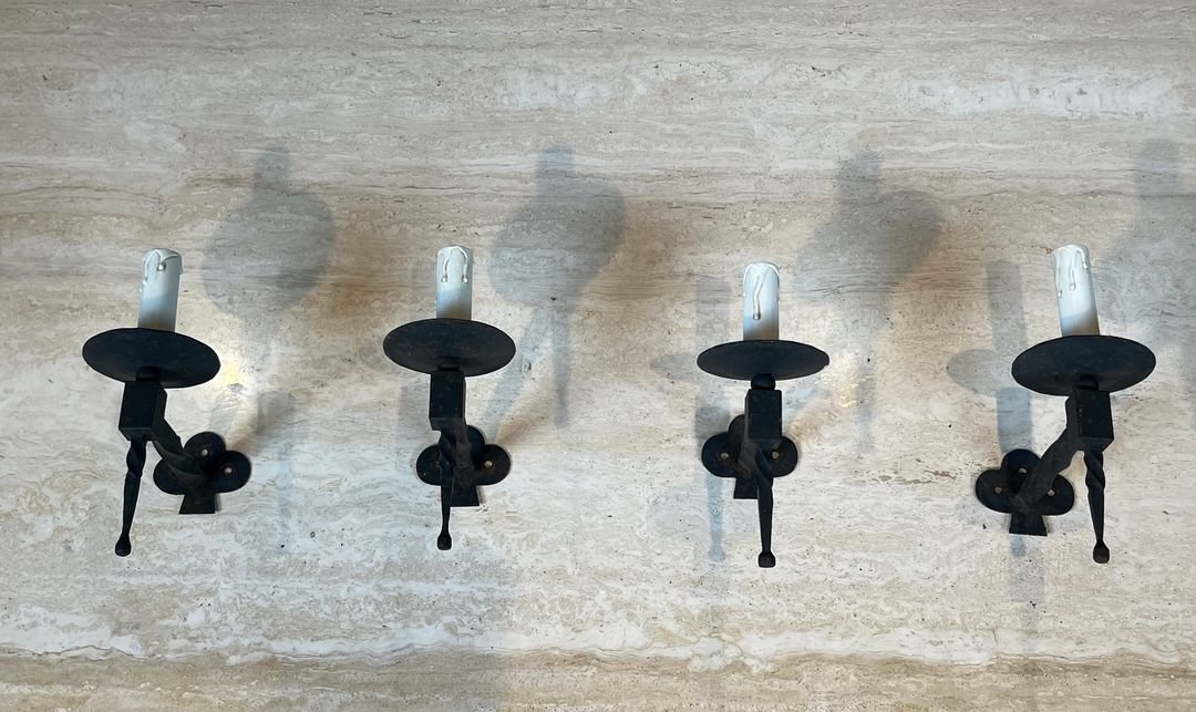 Suite de Quatre Appliques en Fer Forgé-photo-1