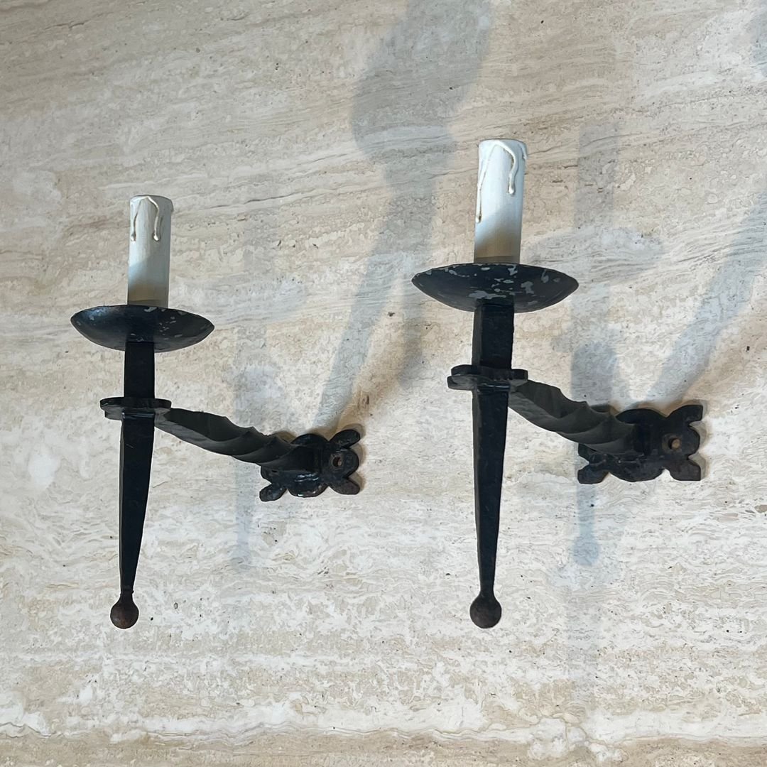 Pair Of Gothic Style Wrought Iron Wall Lights-photo-2