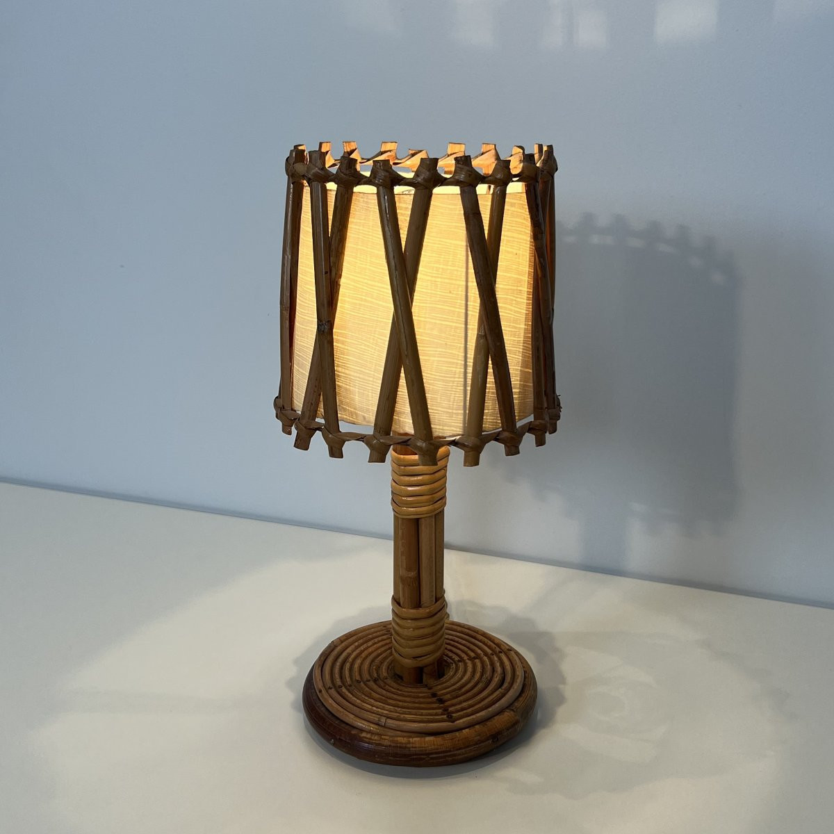 Lampe de Table en Rotin de Louis Sognot-photo-2