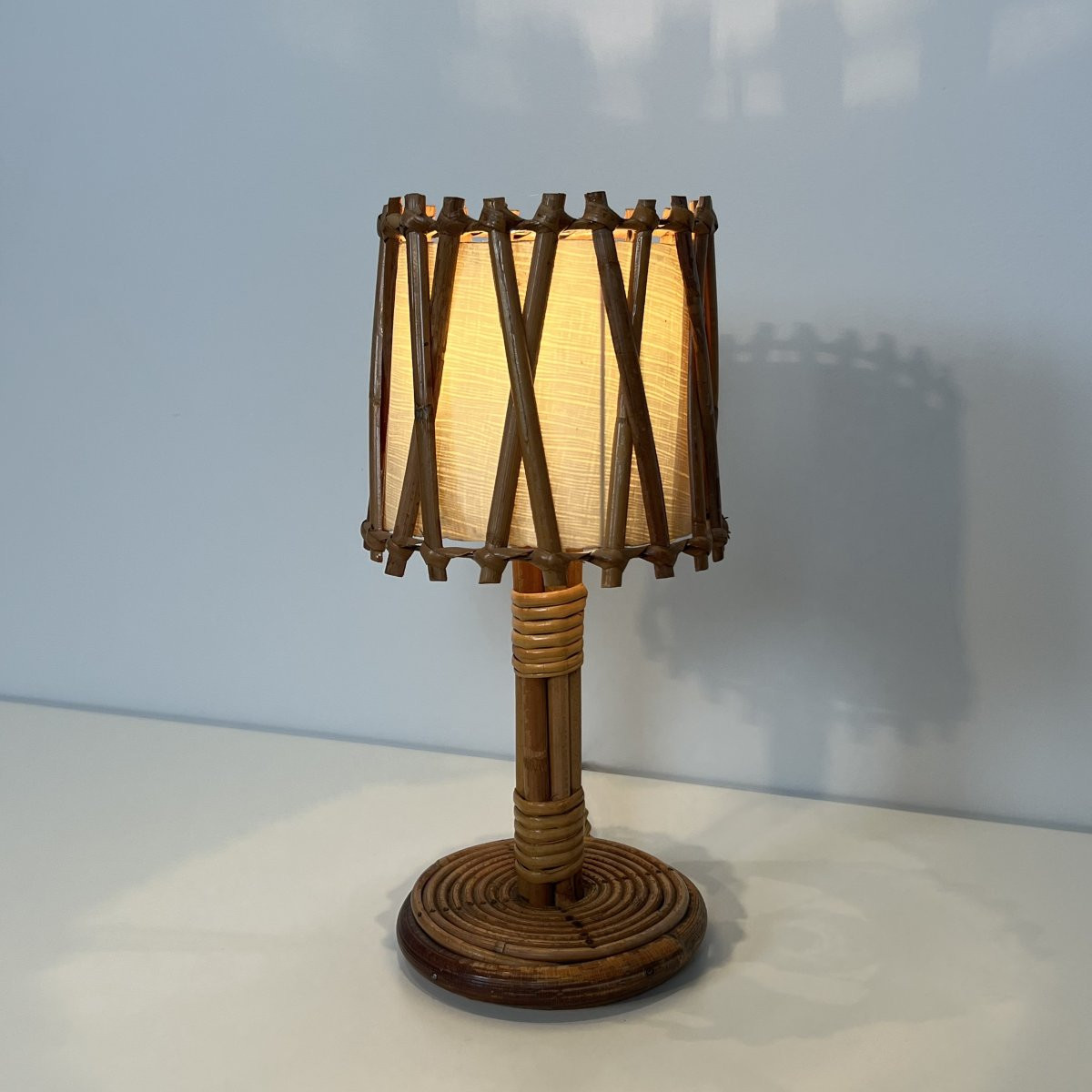 Lampe de Table en Rotin de Louis Sognot-photo-4