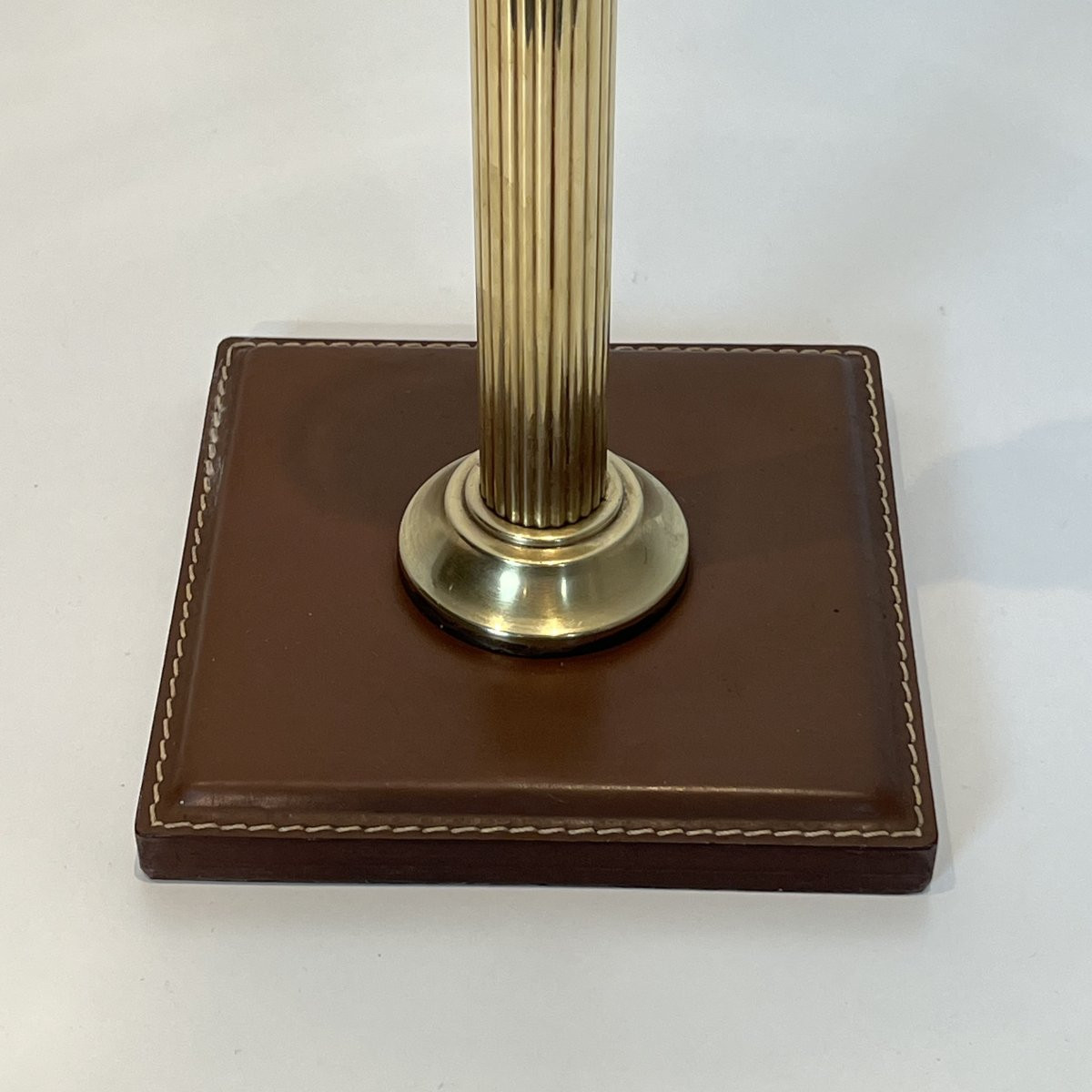 Lampe de Bureau en Cuir Marron et Laiton dans le Goût de Jacques Adnet-photo-6