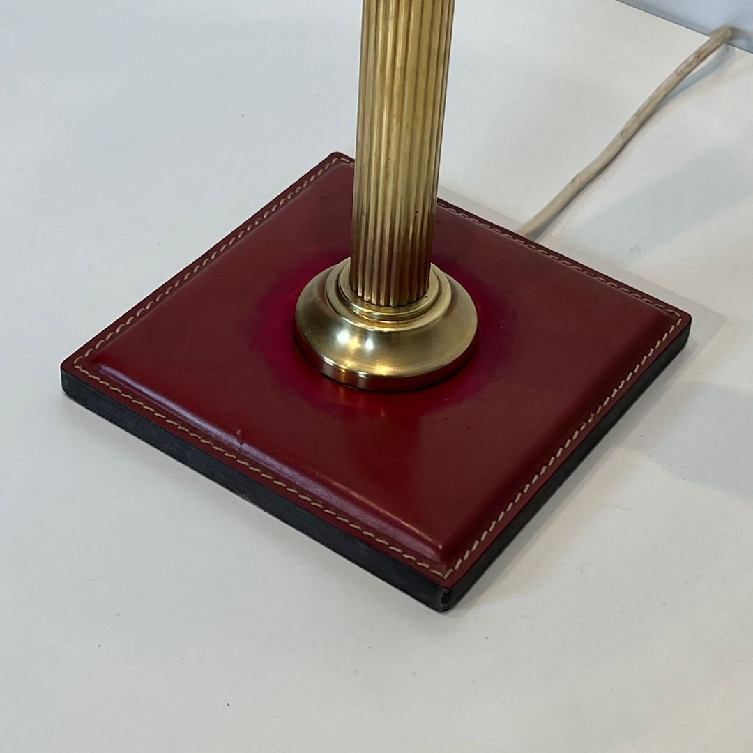 Lampe de Bureau en Cuir Rouge et Laiton dans le Goût de Jacques Adnet-photo-6