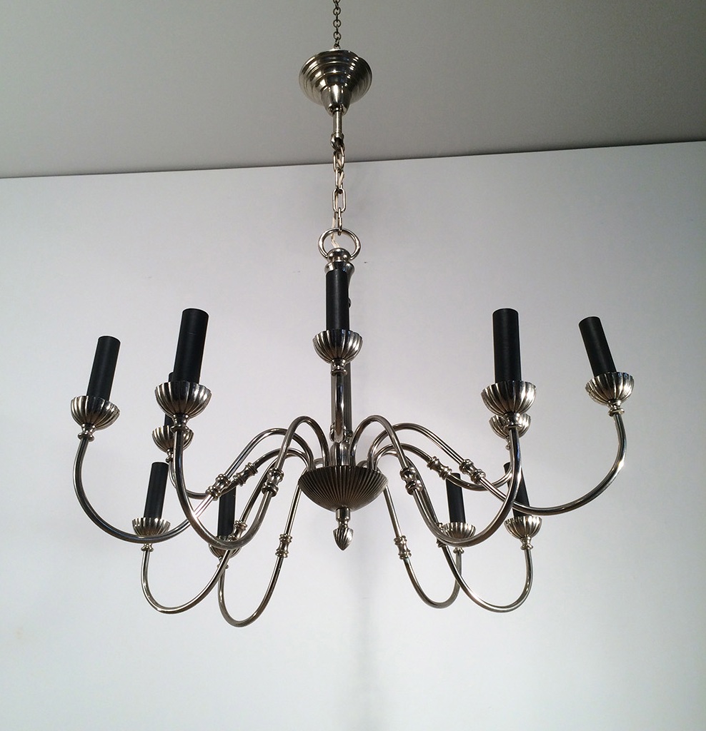 Neoclassical Style Silvered Metal Chandelier With 12 Lights . French. Circa 1940-photo-2