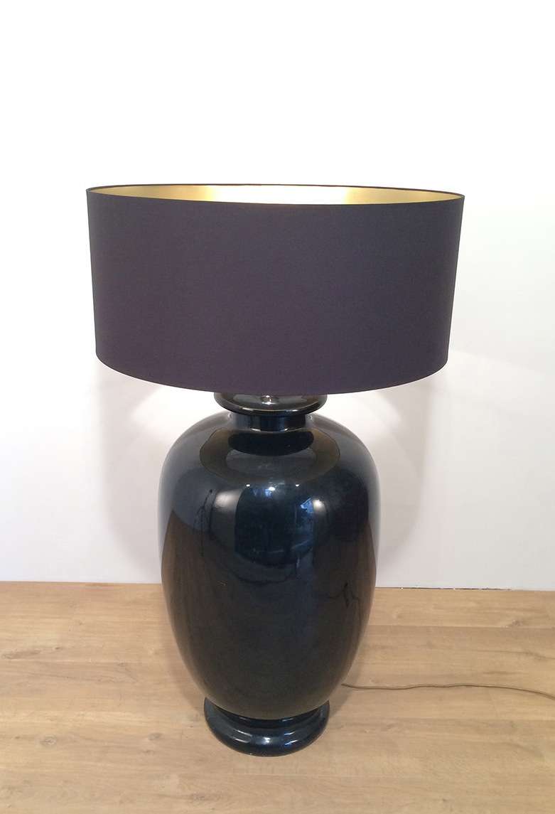 Saronno Italy. Very Large Lamp Black Ceramic Glazed. Signed. Around 1960-photo-2