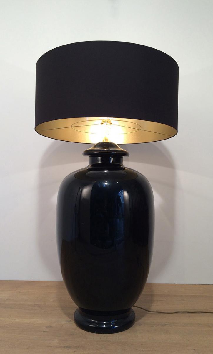 Saronno Italy. Very Large Lamp Black Ceramic Glazed. Signed. Around 1960-photo-3