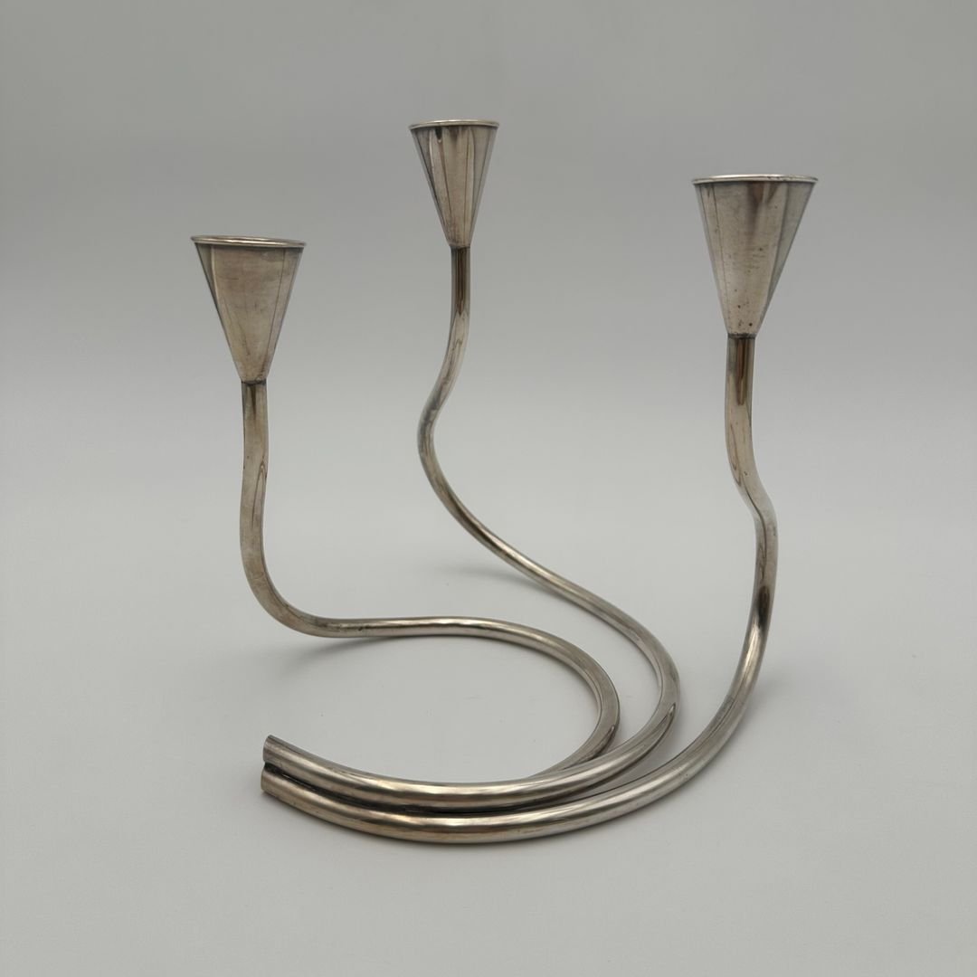 Bougeoir Design en Métal Argenté-photo-4