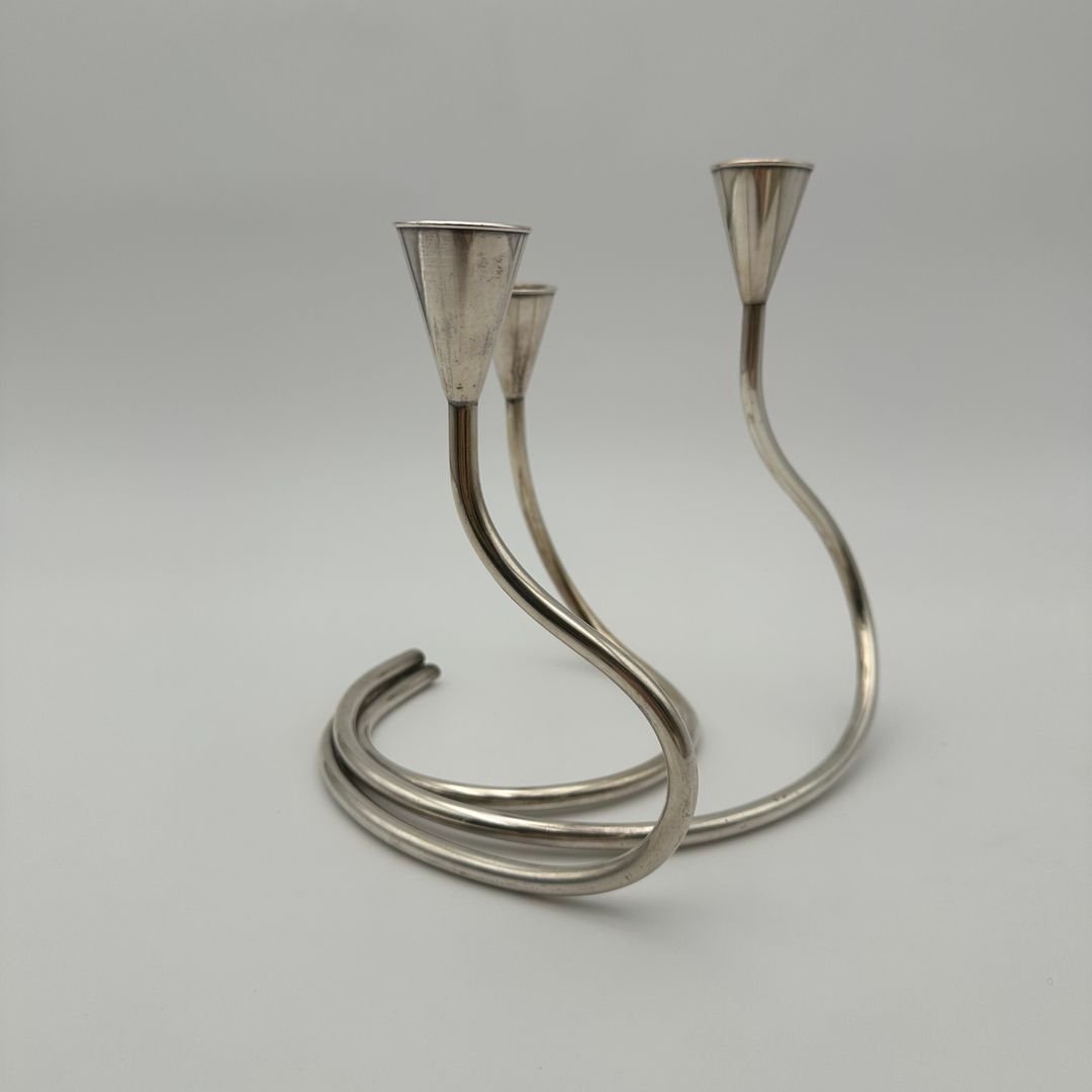 Bougeoir Design en Métal Argenté-photo-1