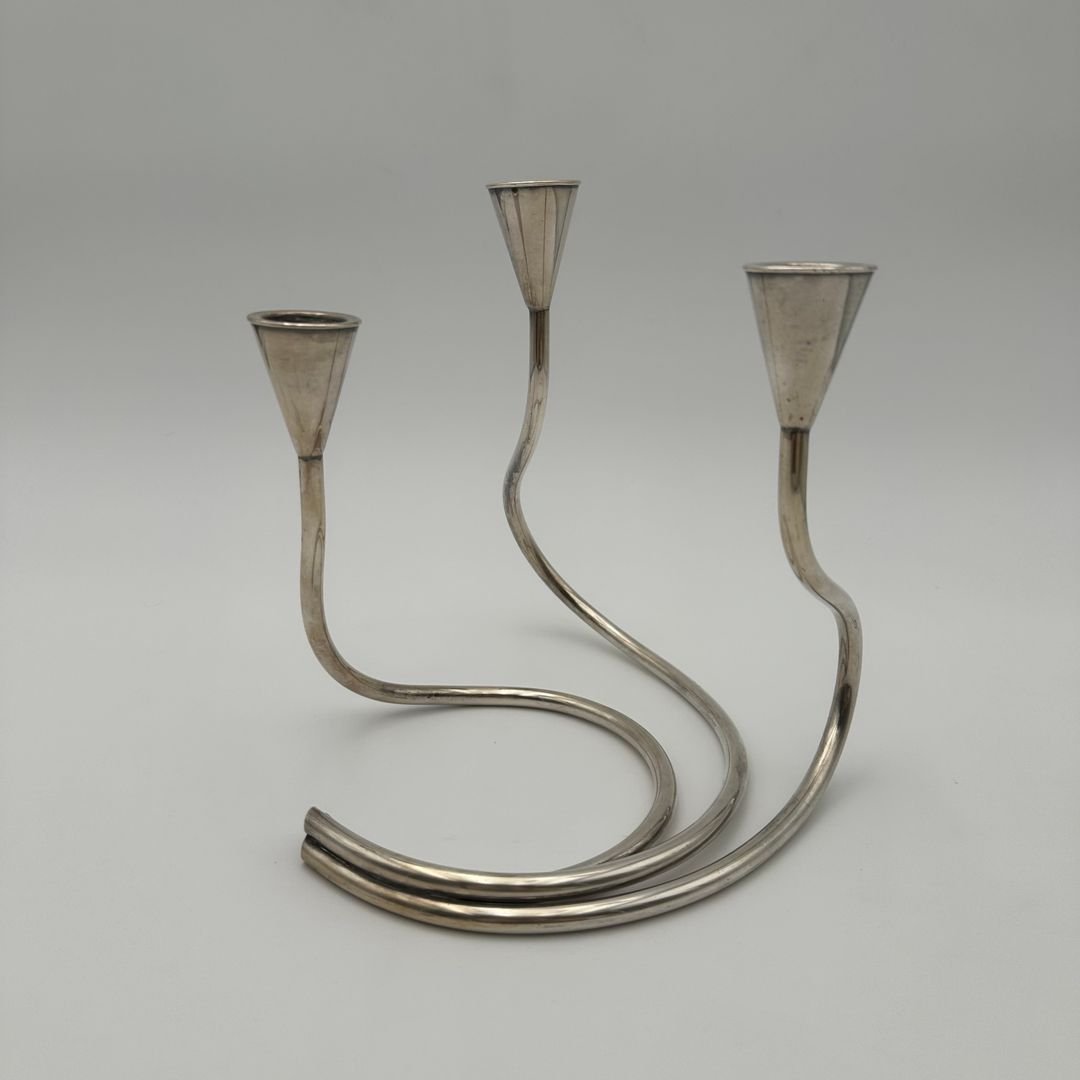 Bougeoir Design en Métal Argenté-photo-4