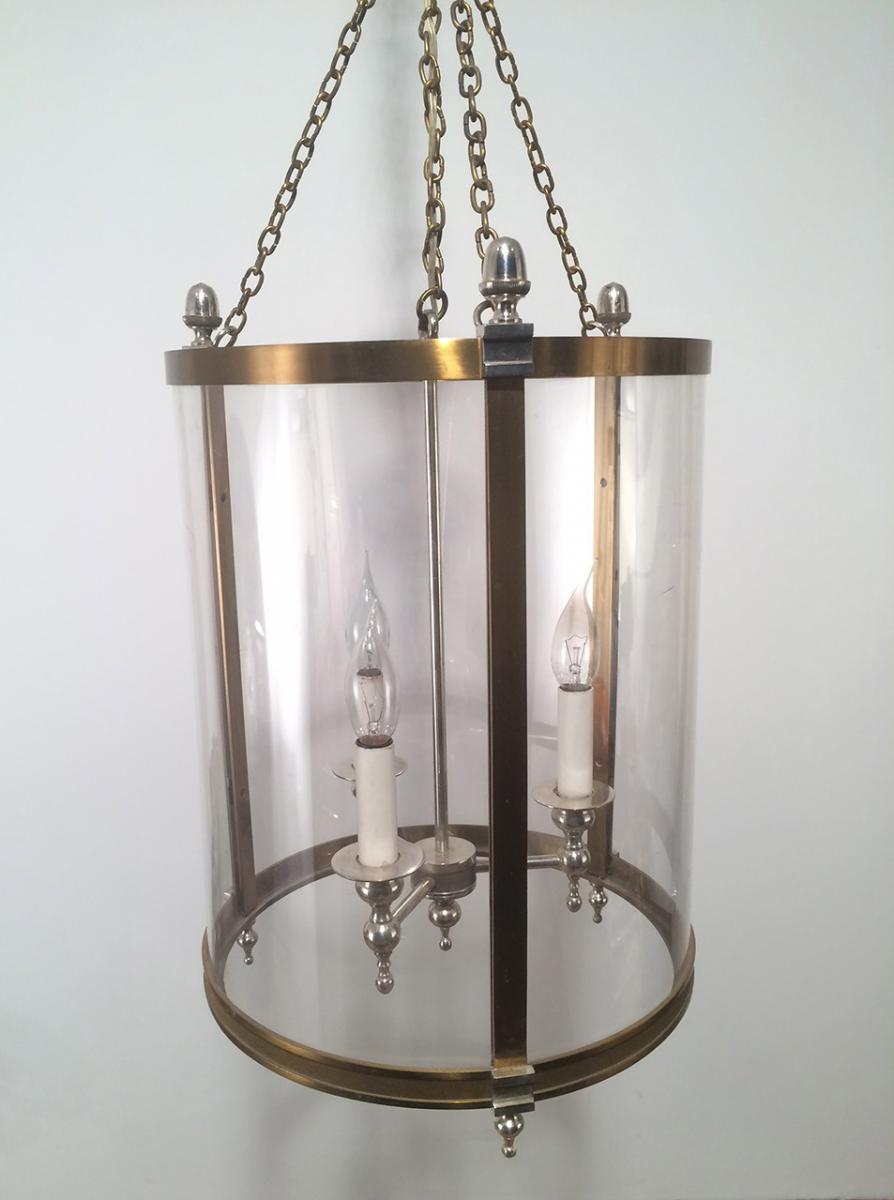 Lantern Neoclassical Brass And Silver In Faux-glass In Round Plastic Hard. Around 1970-photo-1