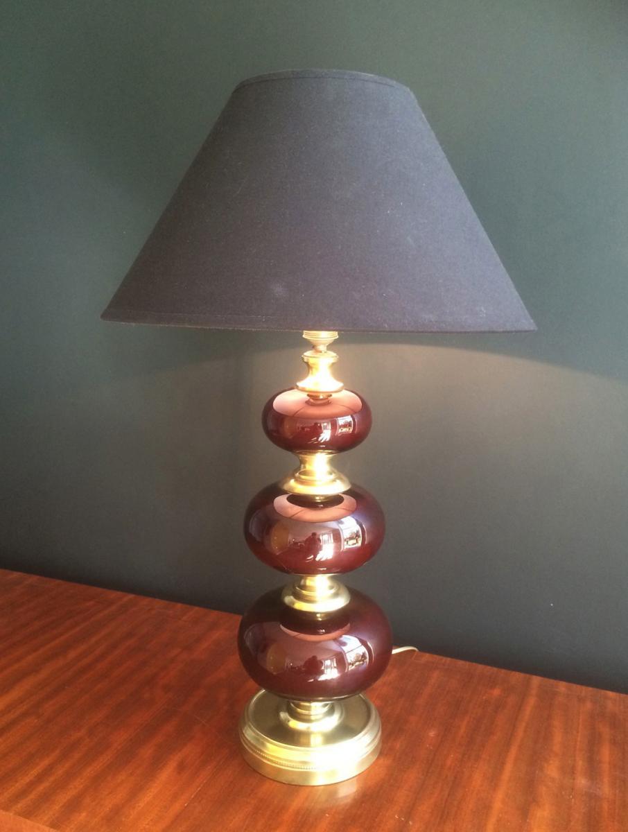 Lamp Brass And Glass Colour Red. Around 1960-photo-2