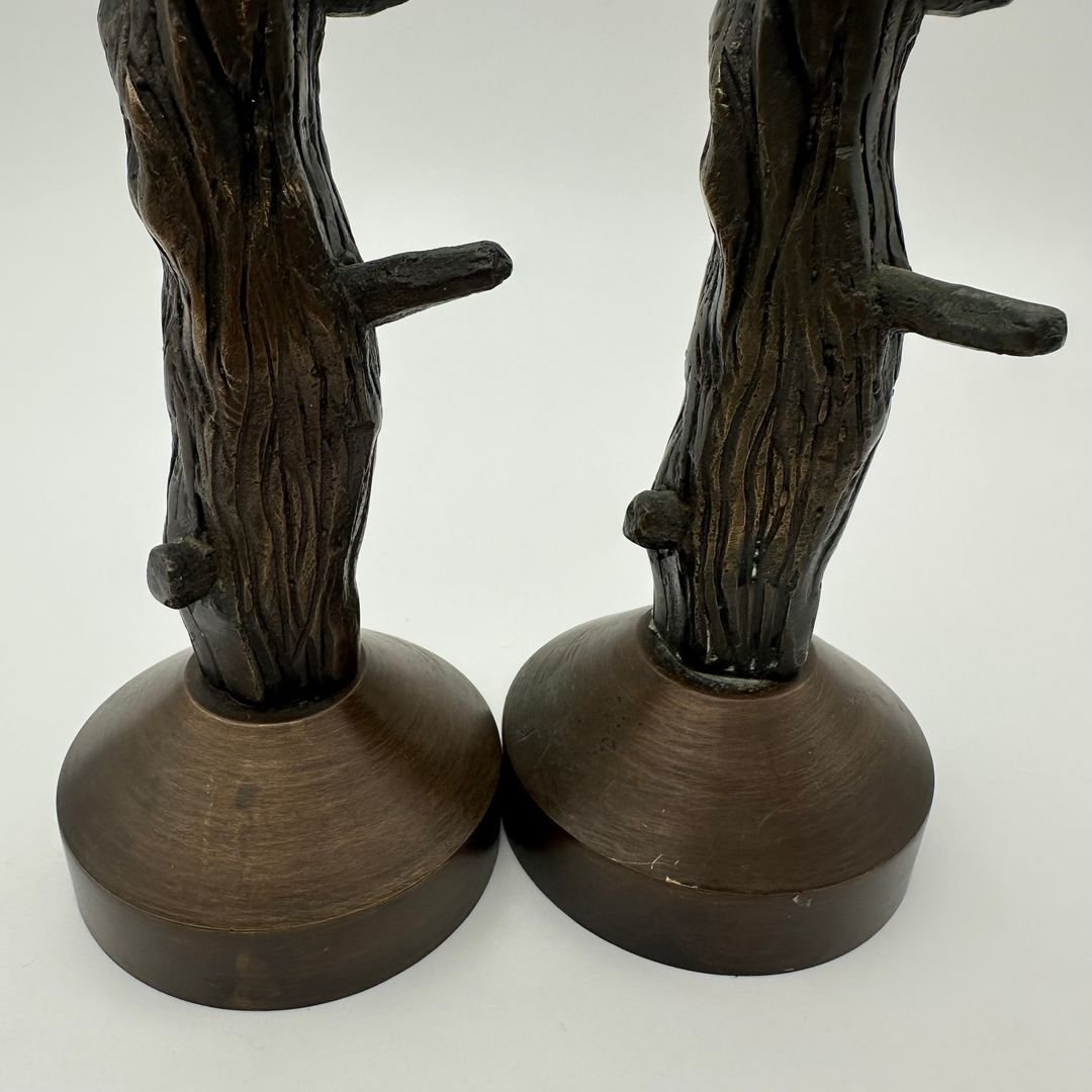 Paire de bougeoir en bronze imitation bois vers 1970-photo-5