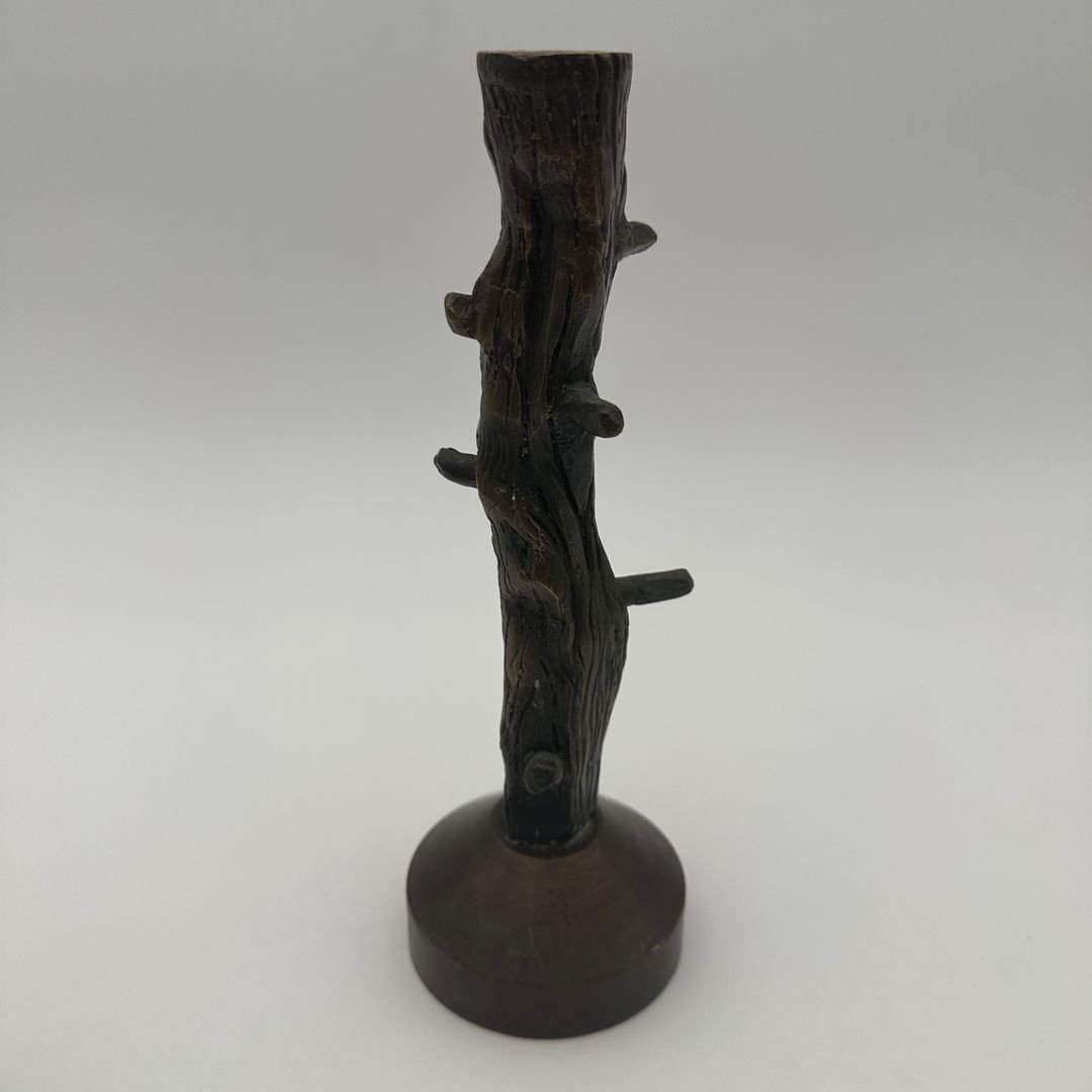 Paire de bougeoir en bronze imitation bois vers 1970-photo-6