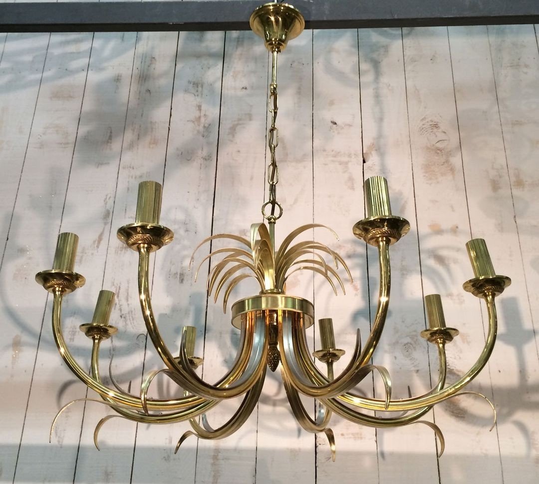 Brushed Metal And Gilt Metal Pineapple Chandelier In The Style Of Maison Charles-photo-2