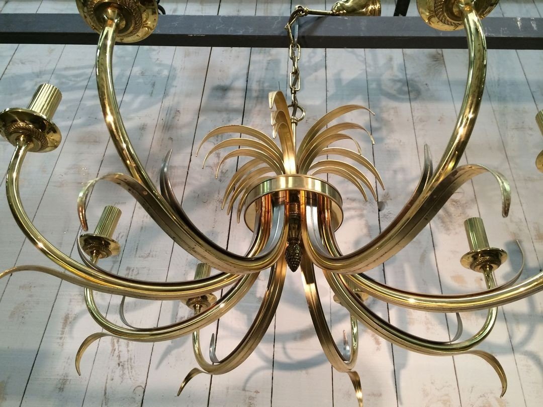 Brushed Metal And Gilt Metal Pineapple Chandelier In The Style Of Maison Charles-photo-1