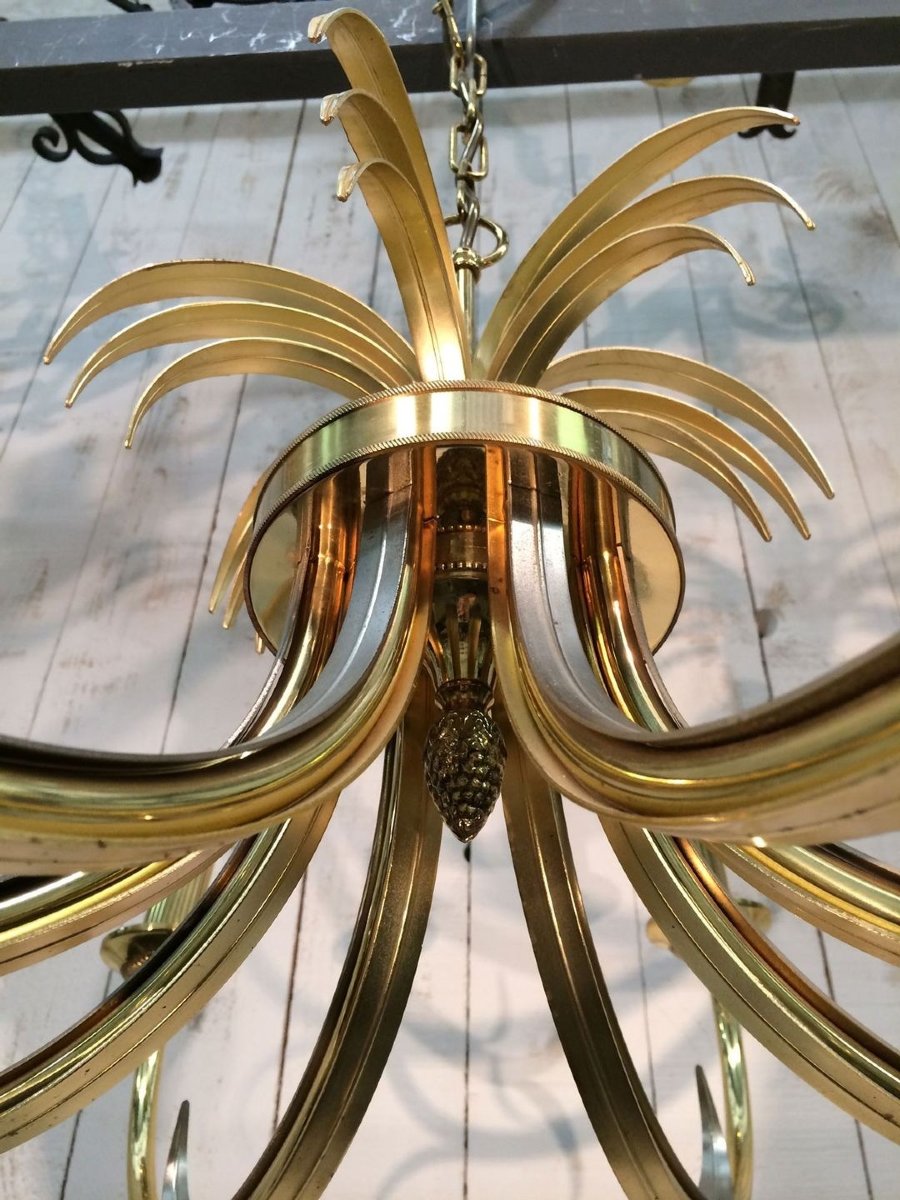Brushed Metal And Gilt Metal Pineapple Chandelier In The Style Of Maison Charles-photo-2