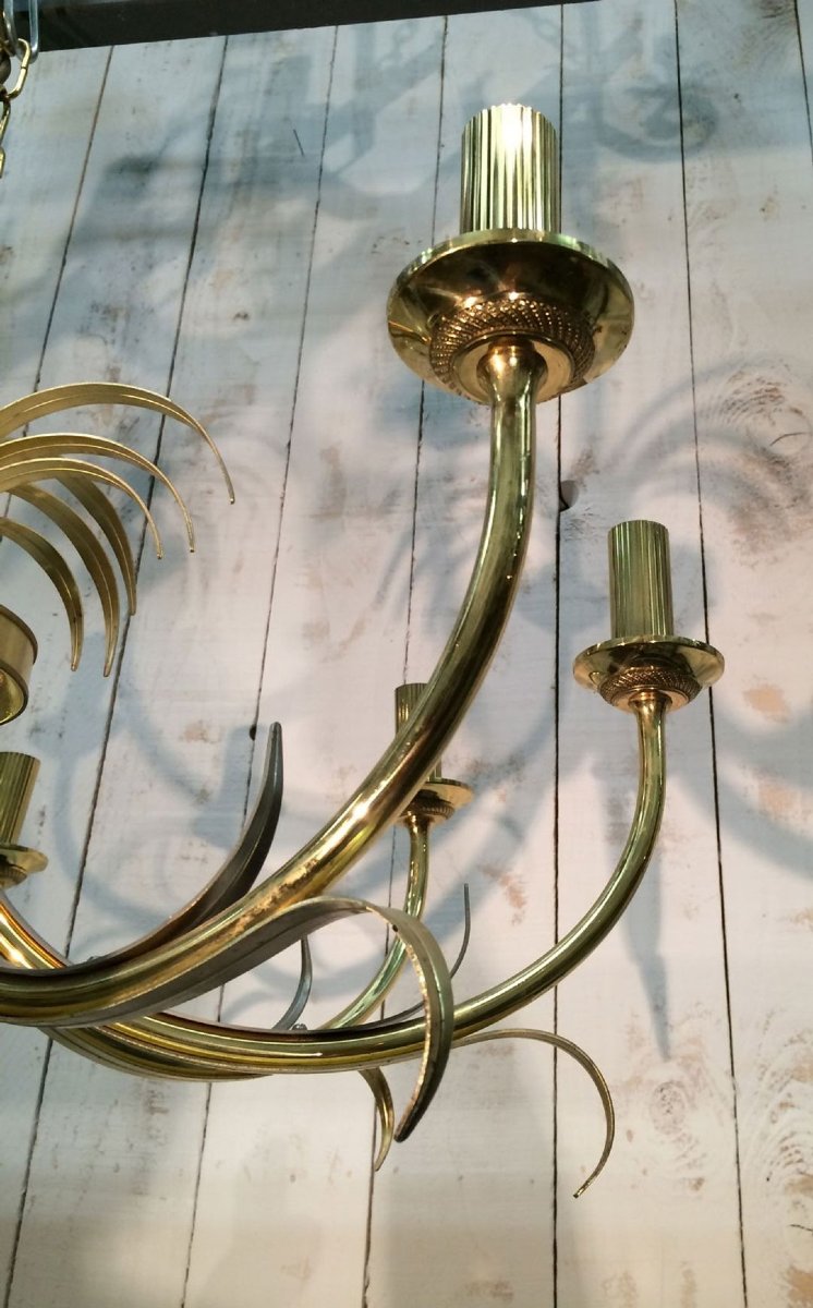 Brushed Metal And Gilt Metal Pineapple Chandelier In The Style Of Maison Charles-photo-3