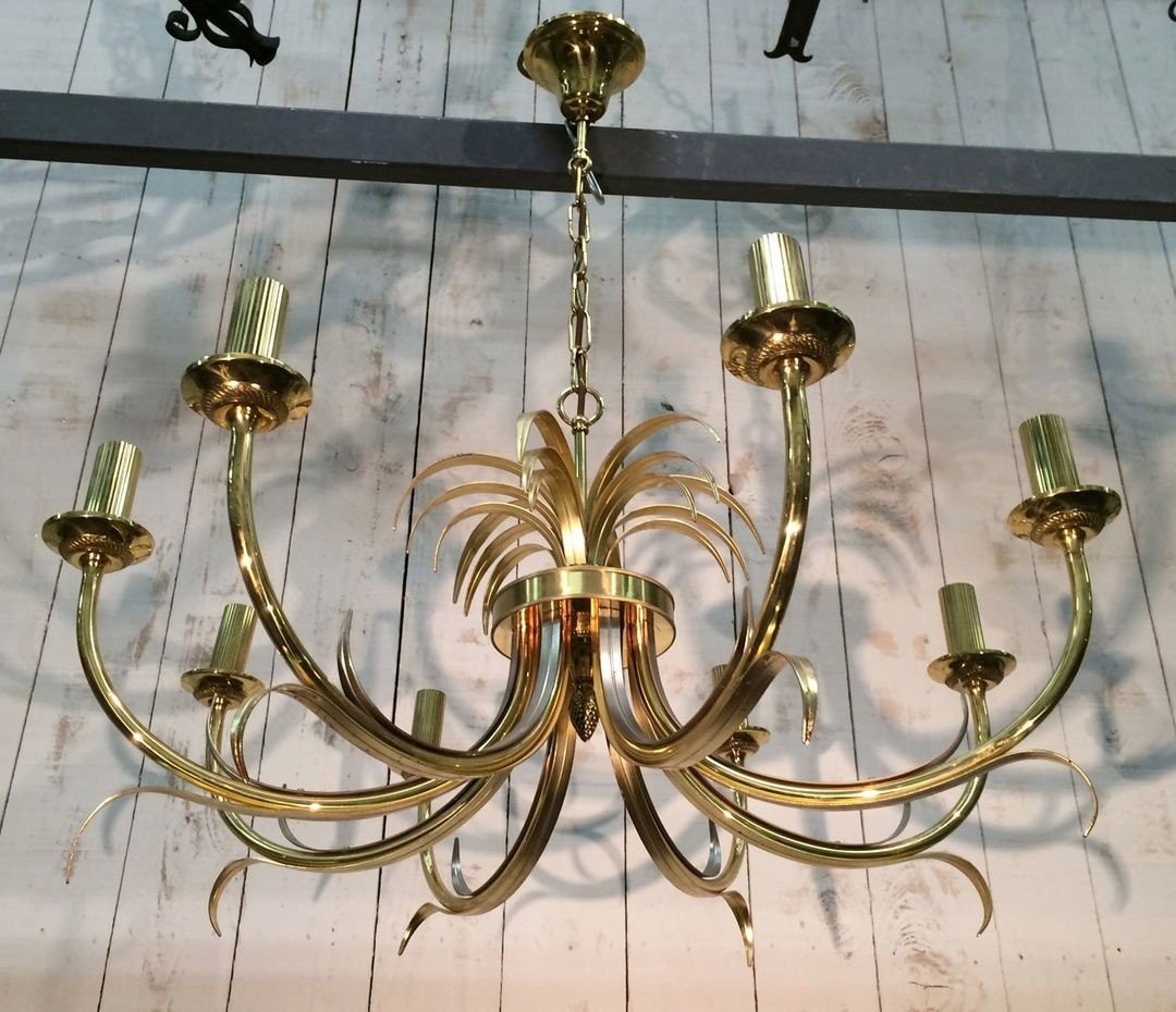 Brushed Metal And Gilt Metal Pineapple Chandelier In The Style Of Maison Charles-photo-8