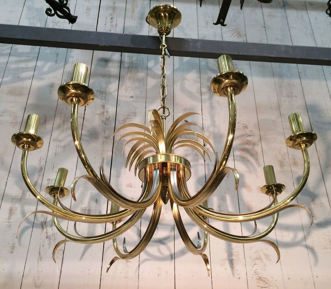 Brushed Metal And Gilt Metal Pineapple Chandelier In The Style Of Maison Charles