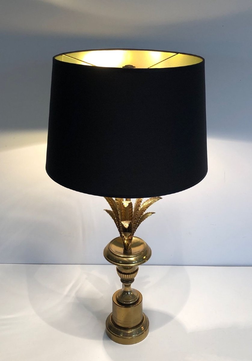 Palm Tree Neoclassical Style Brass Table Lamp In The Style Of Maison Charles-photo-2