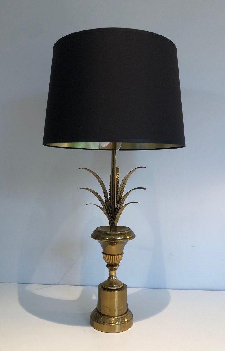 Palm Tree Neoclassical Style Brass Table Lamp In The Style Of Maison Charles-photo-1