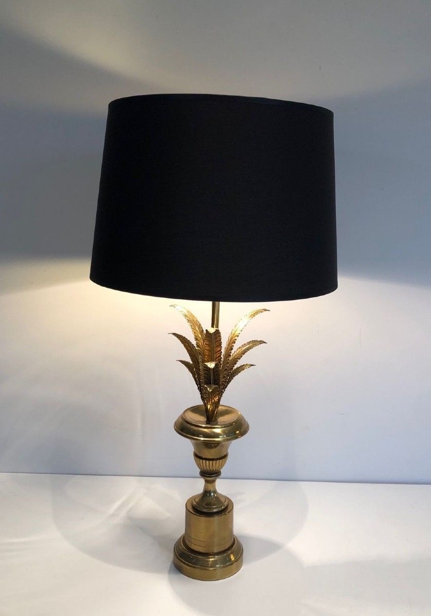 Palm Tree Neoclassical Style Brass Table Lamp In The Style Of Maison Charles
