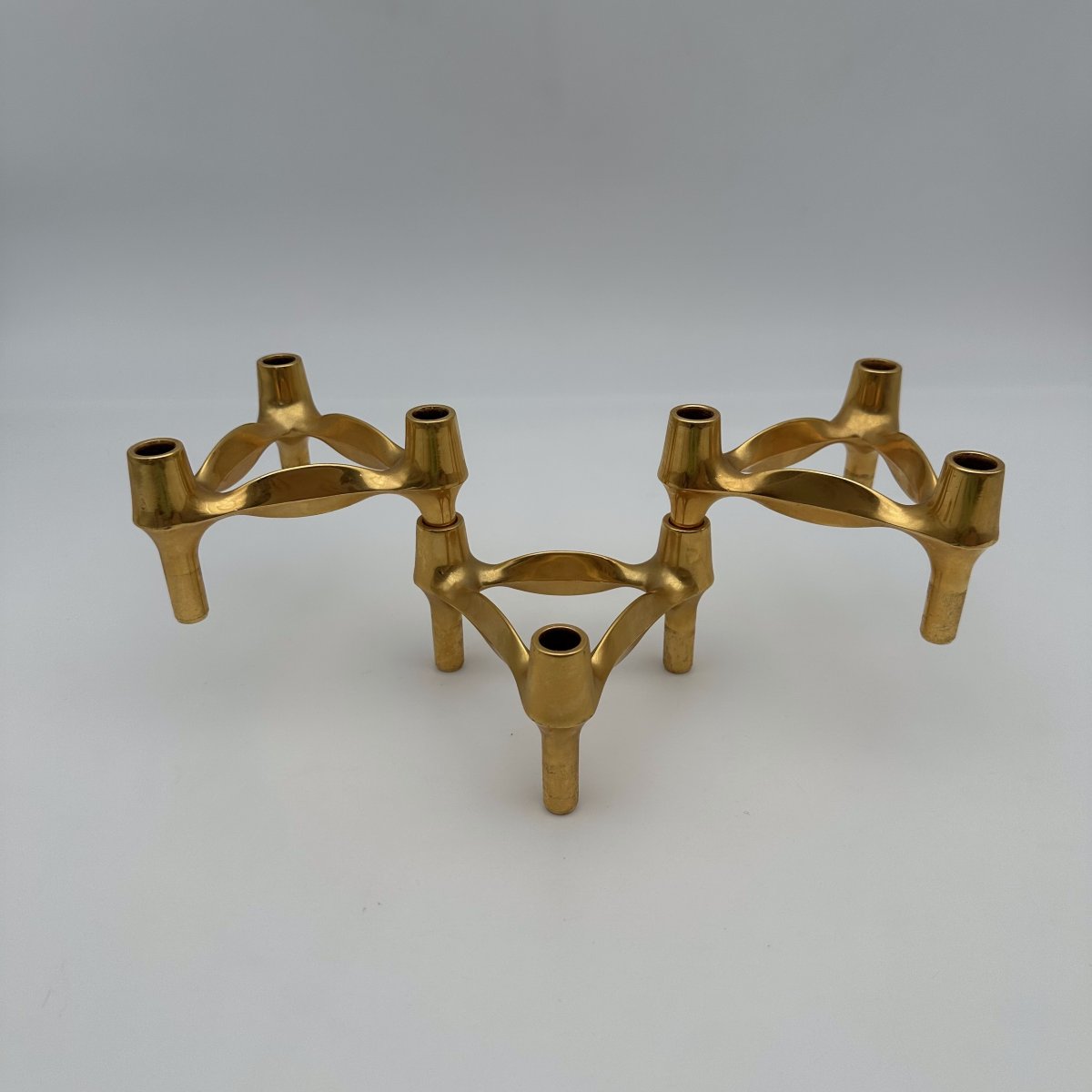 Ensemble de 3 Bougeoirs Modulaires "Variomaster" BMF Quist Dorés, Années 1970.-photo-2