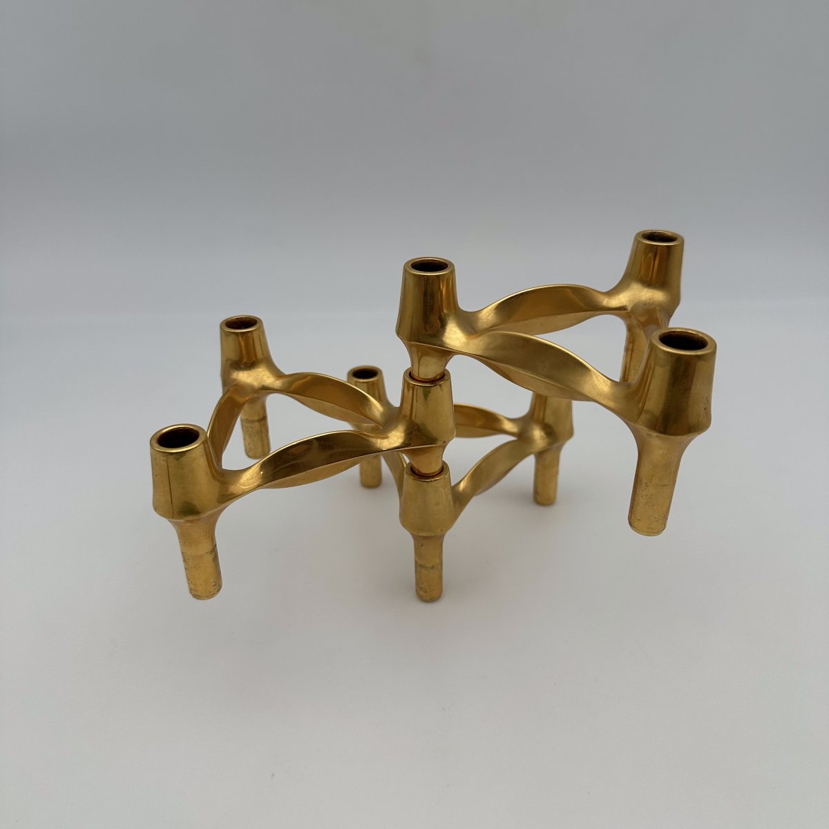 Ensemble de 3 Bougeoirs Modulaires "Variomaster" BMF Quist Dorés, Années 1970.-photo-2
